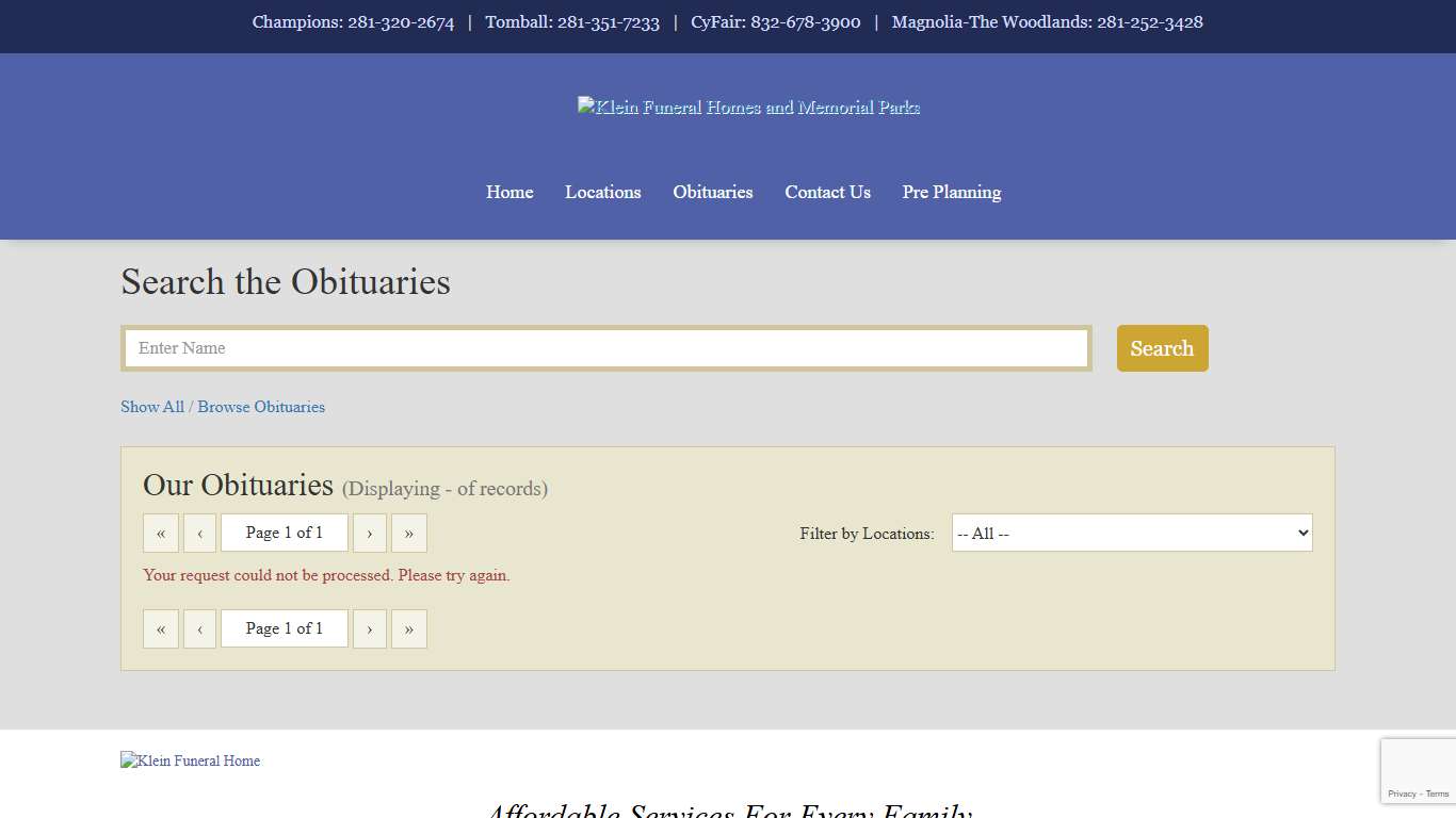 Recent Obituaries Klein Funeral Homes and Memorial Parks